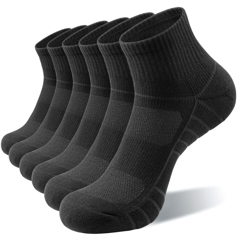Lapulas Athletic Quarter Socks for Men Women, Cotton Mesh, Cushioned Arch Support, Non-Slip Running Ankle Design, 6 Pack