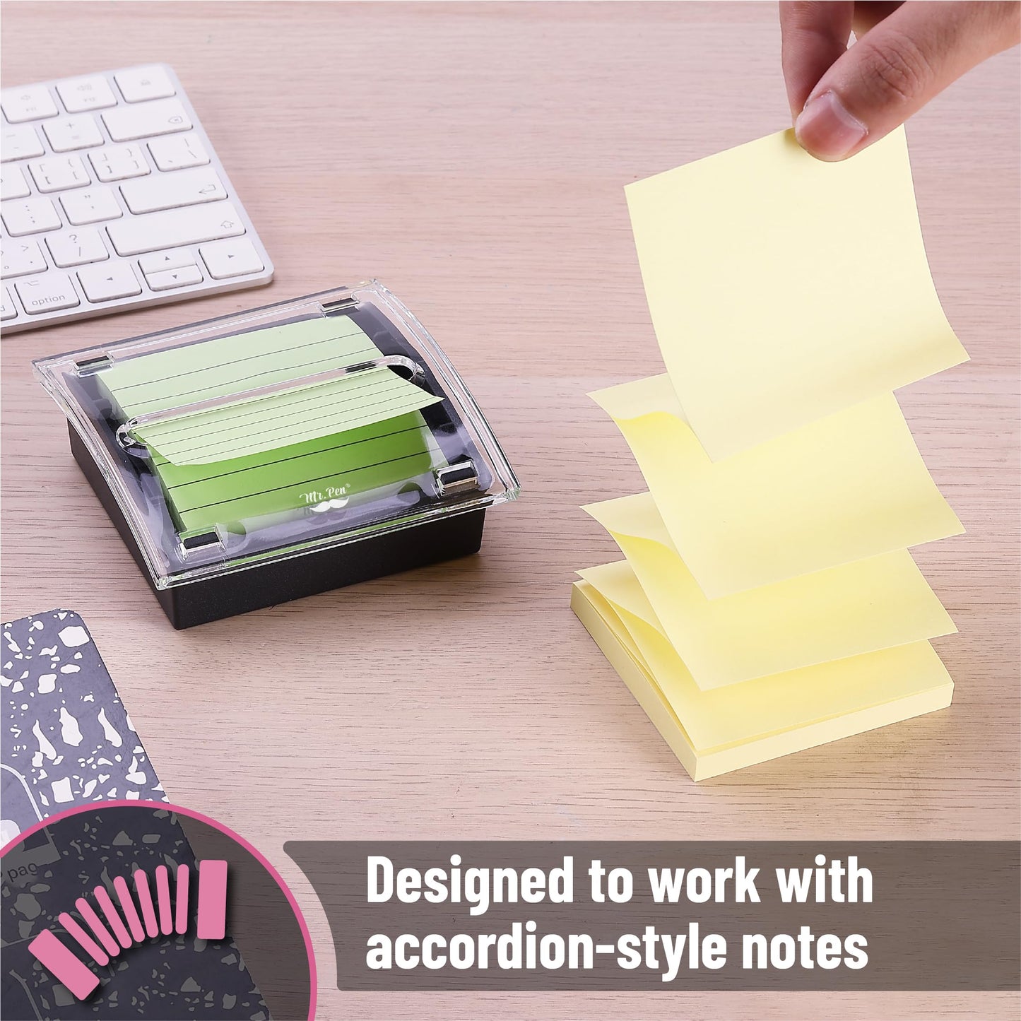 Mr. Pen- Pop Up Note Dispenser, 3" x 3", 2 Pack, Black Base, Clear Top, Sticky Note Dispenser, Sticky Note Holder for Desk