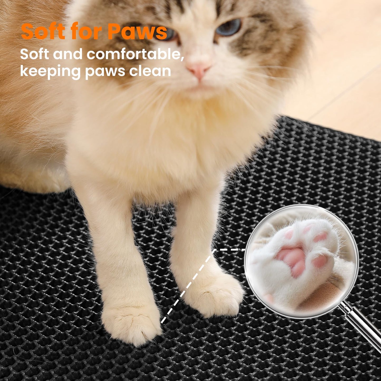 Petinstinct Cat Litter Mat, Double Layer Honeycomb Cat Litter Trapping Mat, Non Slip Waterproof Urine Proof Cat Litter Box Mat for Floor, Kitty Litter Rug, Cat Supplies, Black, 24x18 Inches