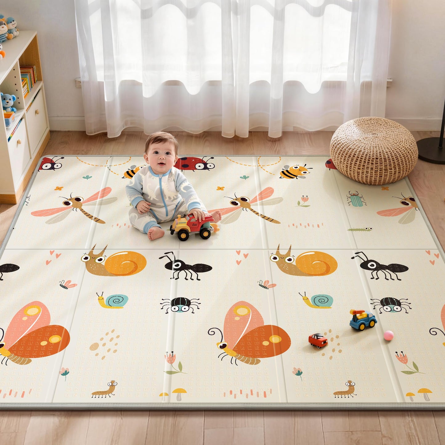 Foldable Baby Play Mat for Floor, 79x71 Extra Large Baby Play Mat for Crawling, Waterproof & Non-Toxic Foam Floor Mats, Portable Soft Foam Playmat for Babies 6-12 Months, Infants &Toddlers (Dragonfly)