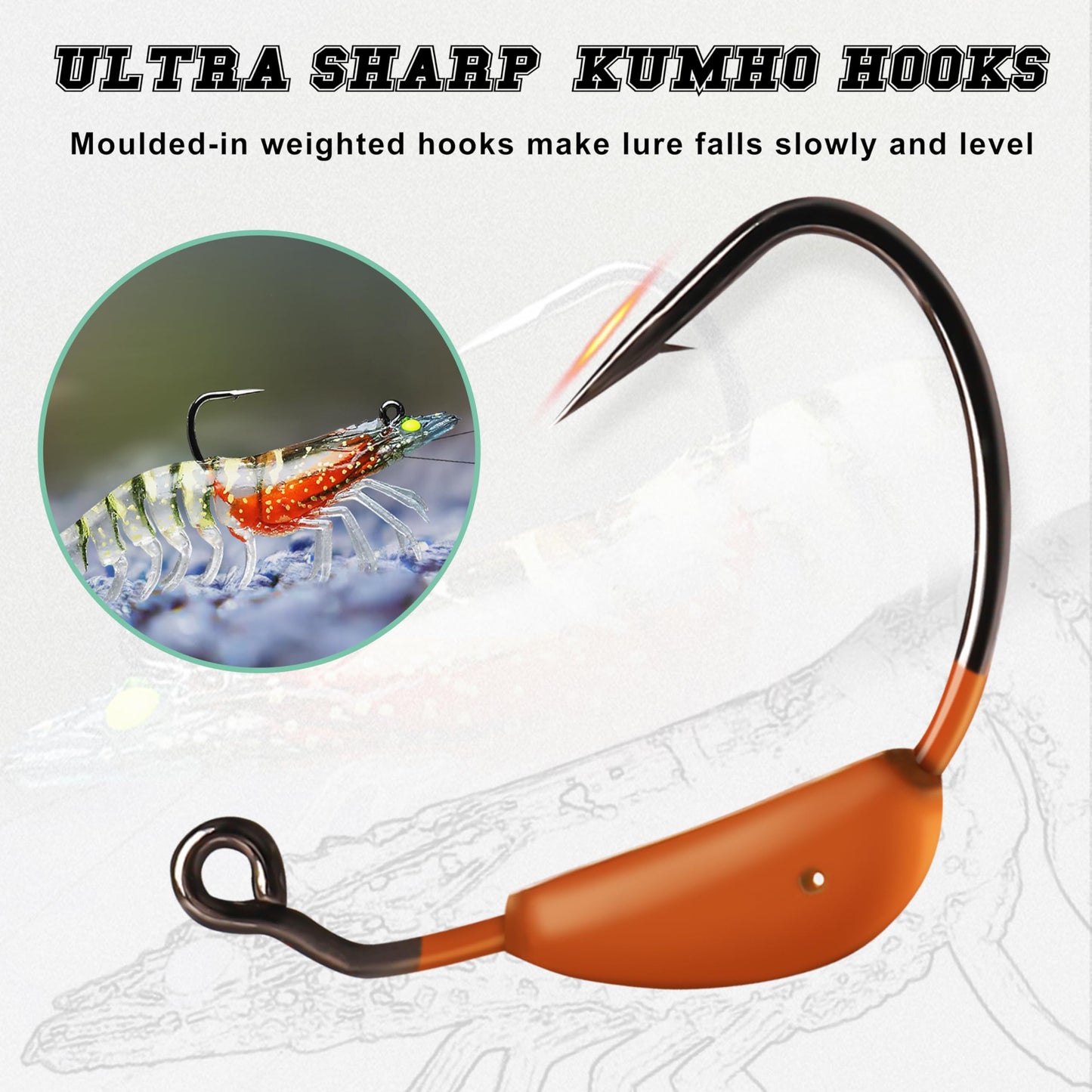 TRUSCEND Duramax Soft Fishing Lures with BKK Hooks, Balanced Action, Tear-Resistant TPE, Pre-Rigged Shrimp & Crayfish Lures for Bass, Trout, Walleye, Crappie, Freshwater Saltwater Pro Fishing Baits