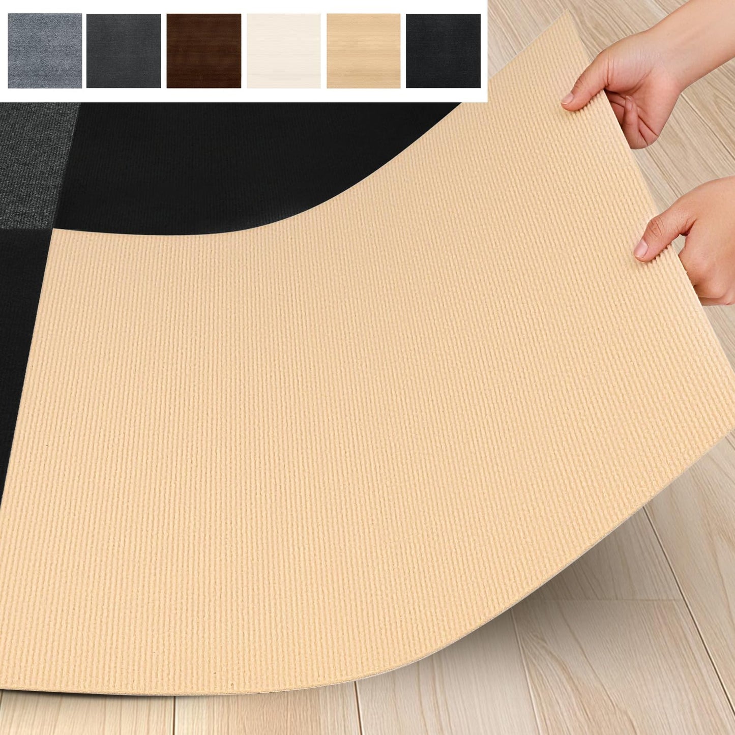 24" x 24" Carpet Tiles Peel and Stick 10Pcs (40 Sqft/Box, Khaki)