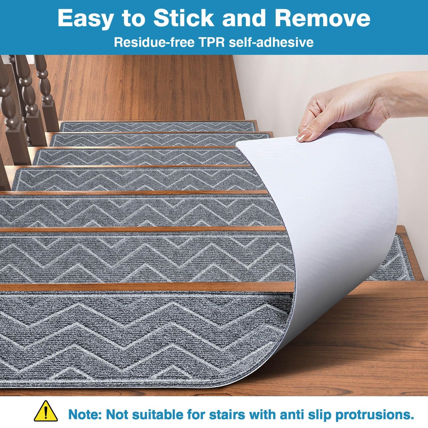 Stair Treads for Wooden Steps, 15 Pack 8"x30" Non-Slip Indoor Carpet Stair Treads with Reusable Polyester TPE Backing for Kids Elders and Pets (Dark Gray)