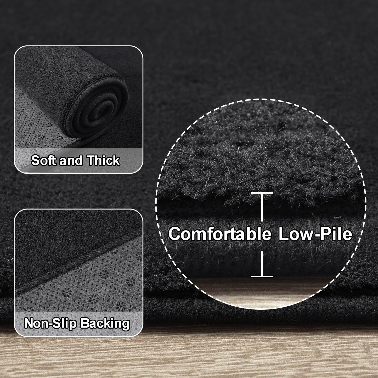 Amearea Modern Soft Hallway Runner Rug, 2x6 Feet Washable Runner Rugs for Hallway, Black Fluffy Rug Bedroom Bedside Rugs, Non Slip Memory Foam Rug Carpet for Entrance Kitchen Living Room Decor