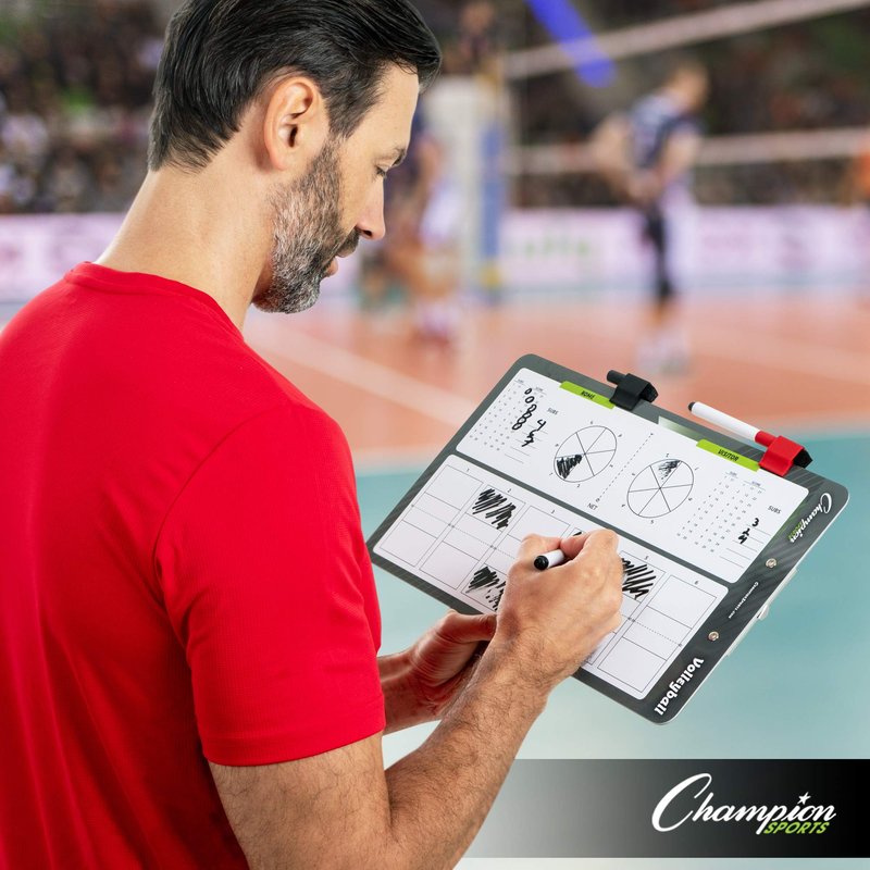 Champion Sports Dry Erase Clipboard for Coaching Volleyball - Whiteboards for Strategizing, Techniques, Plays - 2-Sided Clipboards with Clip - Front Side Full Court - Backside Half Court and Lineup
