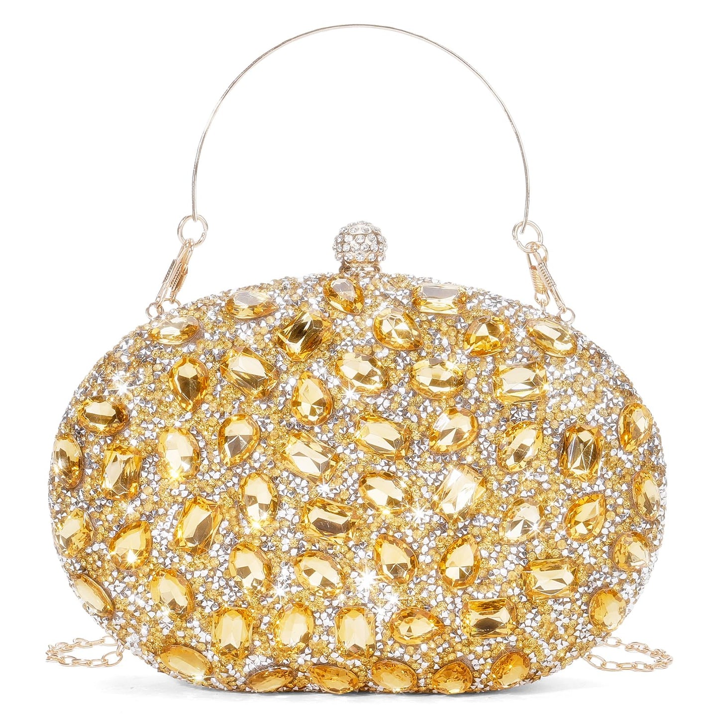 RNIEGA Rhinestone Clutch Purses for Women Large Capacity Evening Bag with Detachable Chain for Wedding, Prom, Parties