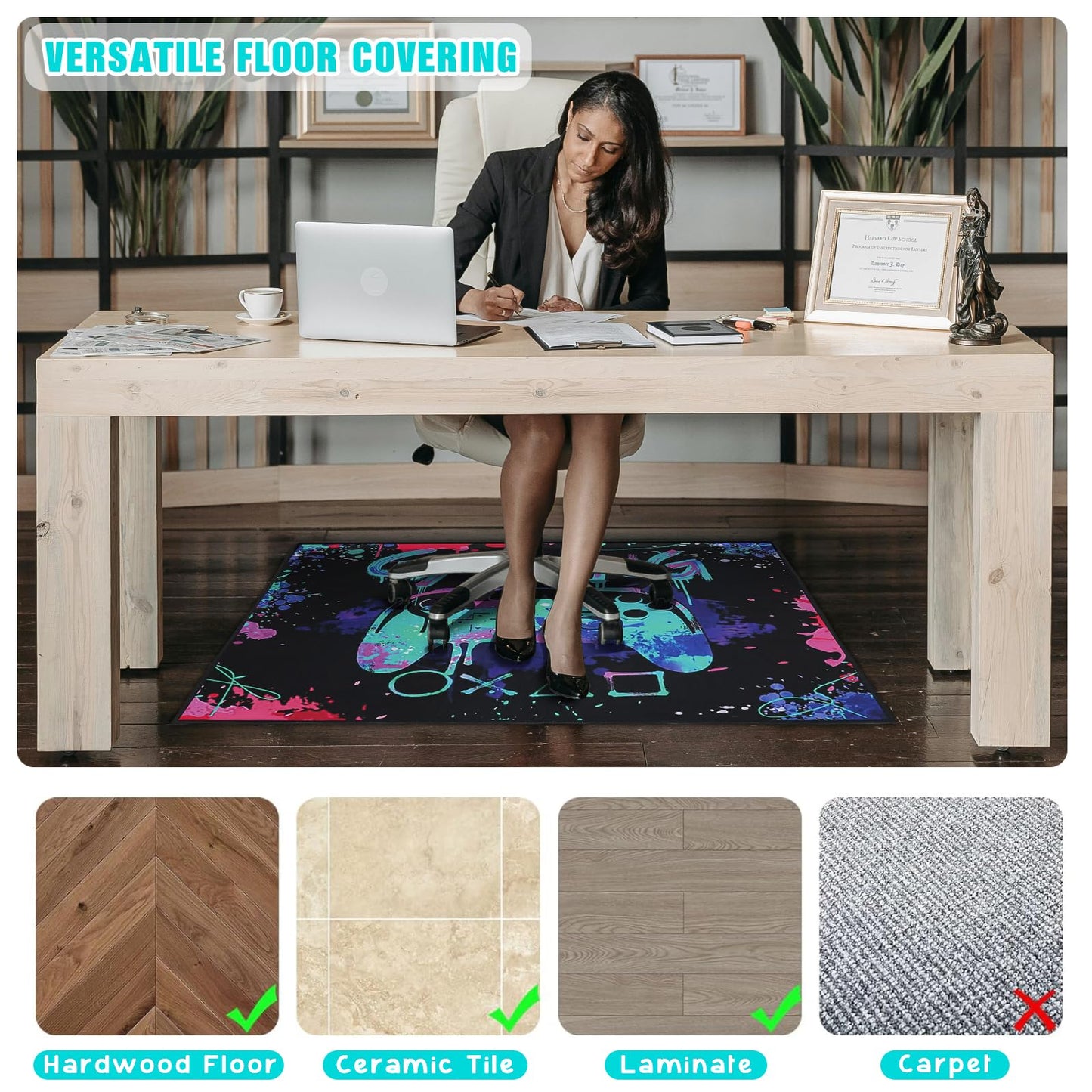Gaming Chair Mat for Hardwood Floor 36"X 48" Office Chair Rug for Game Rolling Chairs Computer Desk Heavy Duty Non-Slip Low Pile Rugs Gamer Protector Mats for Hard Floor & Tile