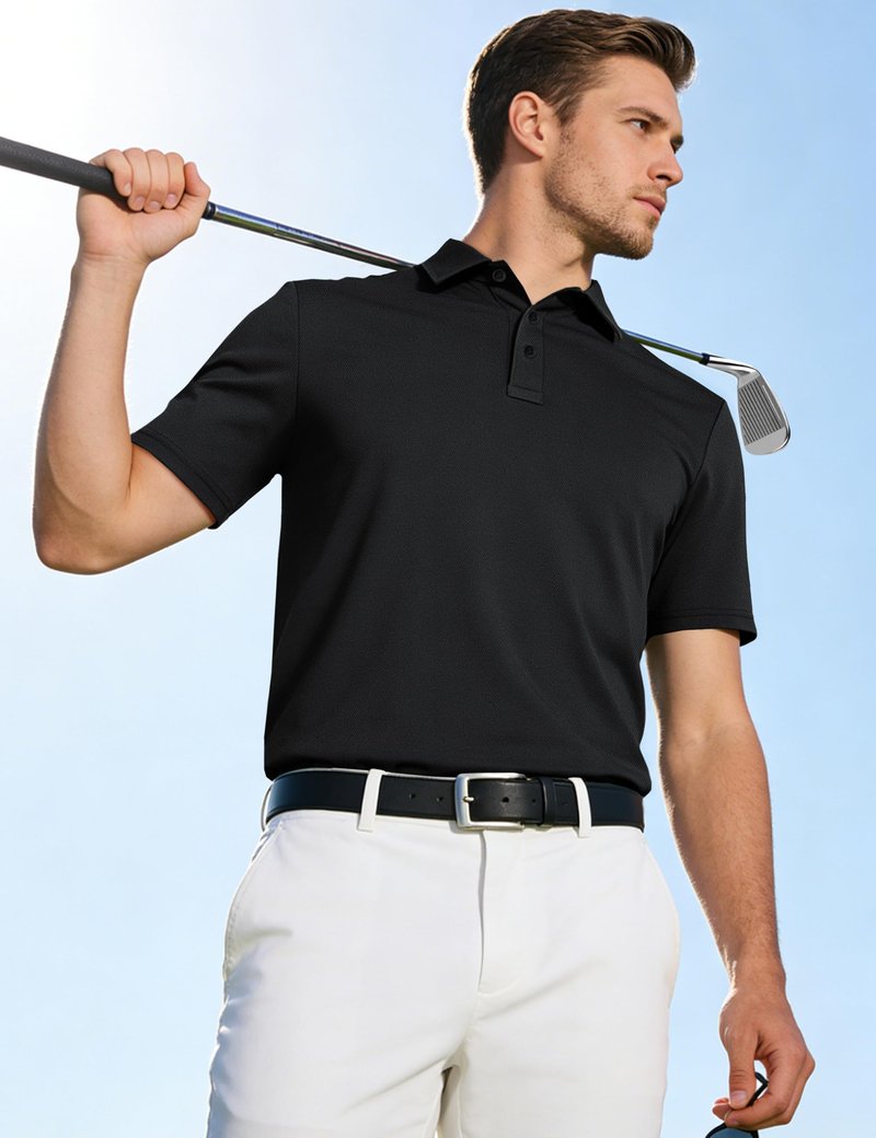 TACVASEN Mens Polo Shirts Short Sleeve Dry Fit Performance Breathable Golf Shirt with Collar Tennis Casual Business Work Black, L