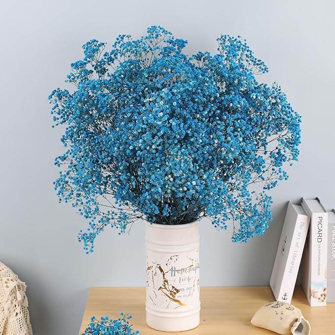 Dried Babys Breath Flowers Bouquet-17 Inch 2500+ Ivory Dark Blue Dried Flowers, Natural Dry Flowers for Wedding Flowers, Table Vase Decor, DIY Wreath Floral, Home Office Party Garden Decoration