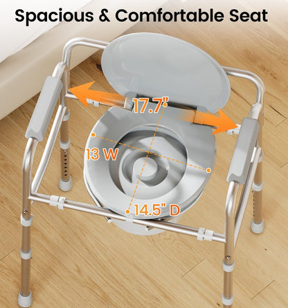 soundfuse 3 in 1 Bedside Commode Toilet for Seniors, Sturdy Dual-Crossbar