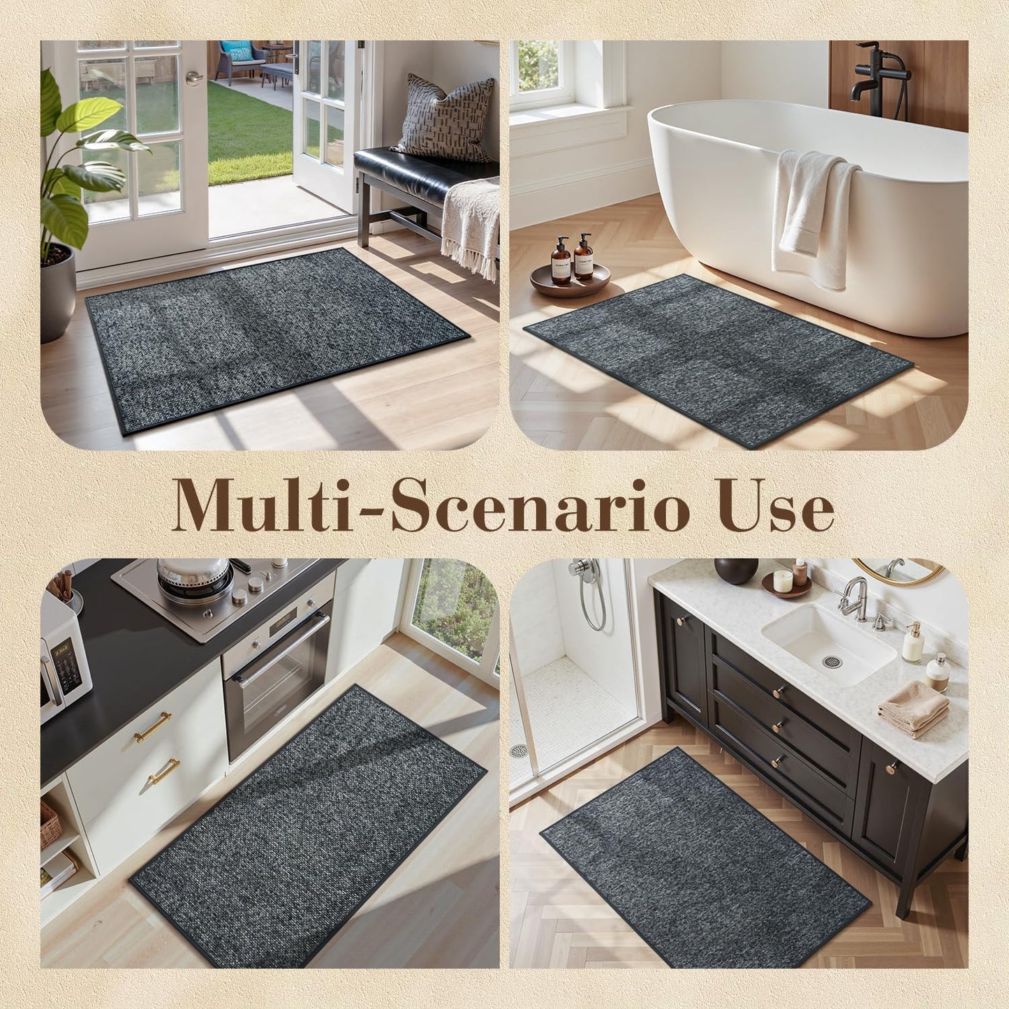 MontVoo Door Mat Indoor Entrance Doormat, Absorbent Durable Rubber Non Slip Front Door Mat for Inside Entry Entryway Dirt Trapper Welcome Mat, Darkgrey 32''x48''