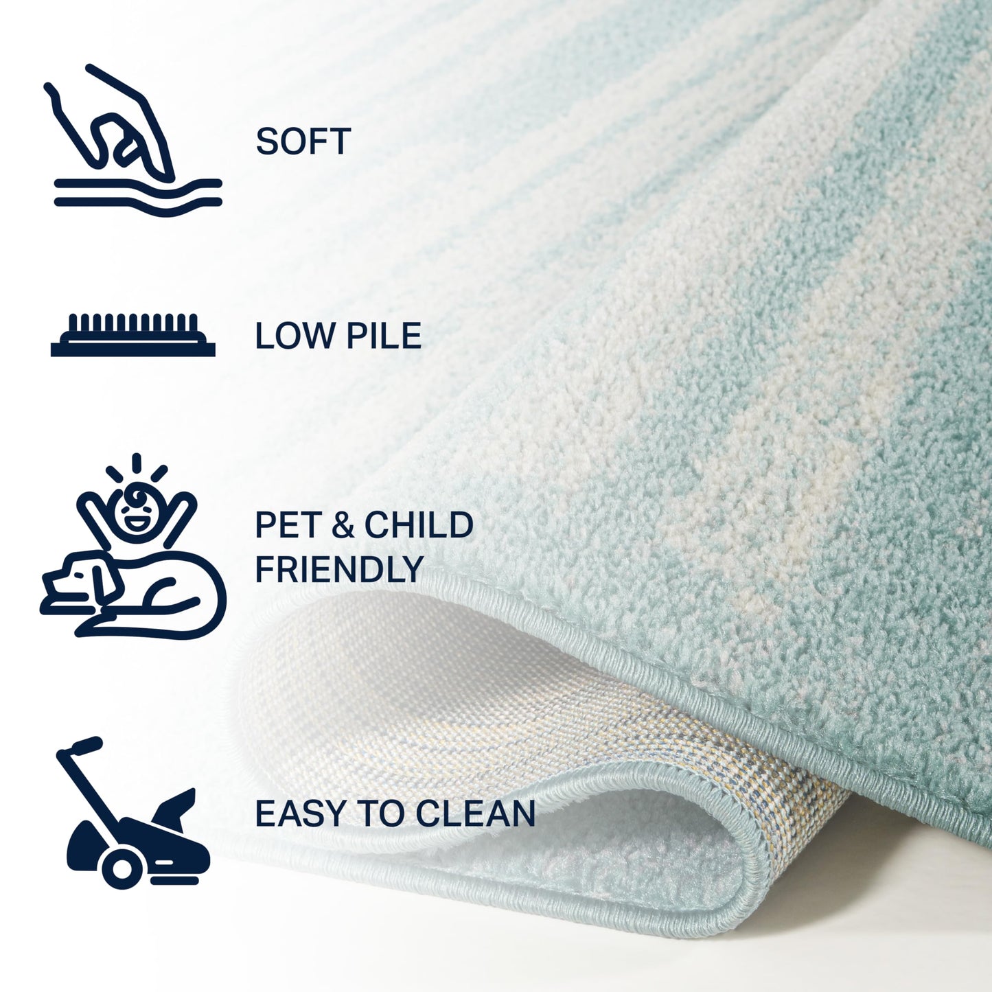 JONATHAN Y Khalil Modern Berber Stripe Turquoise/Cream Runner Rug, 2x8, Contemporary, Bohemian, Easy-Cleaning for Living Room, Bedroom, Kitchen, Pet Friendly, Non-Shedding (MOH207D-28)
