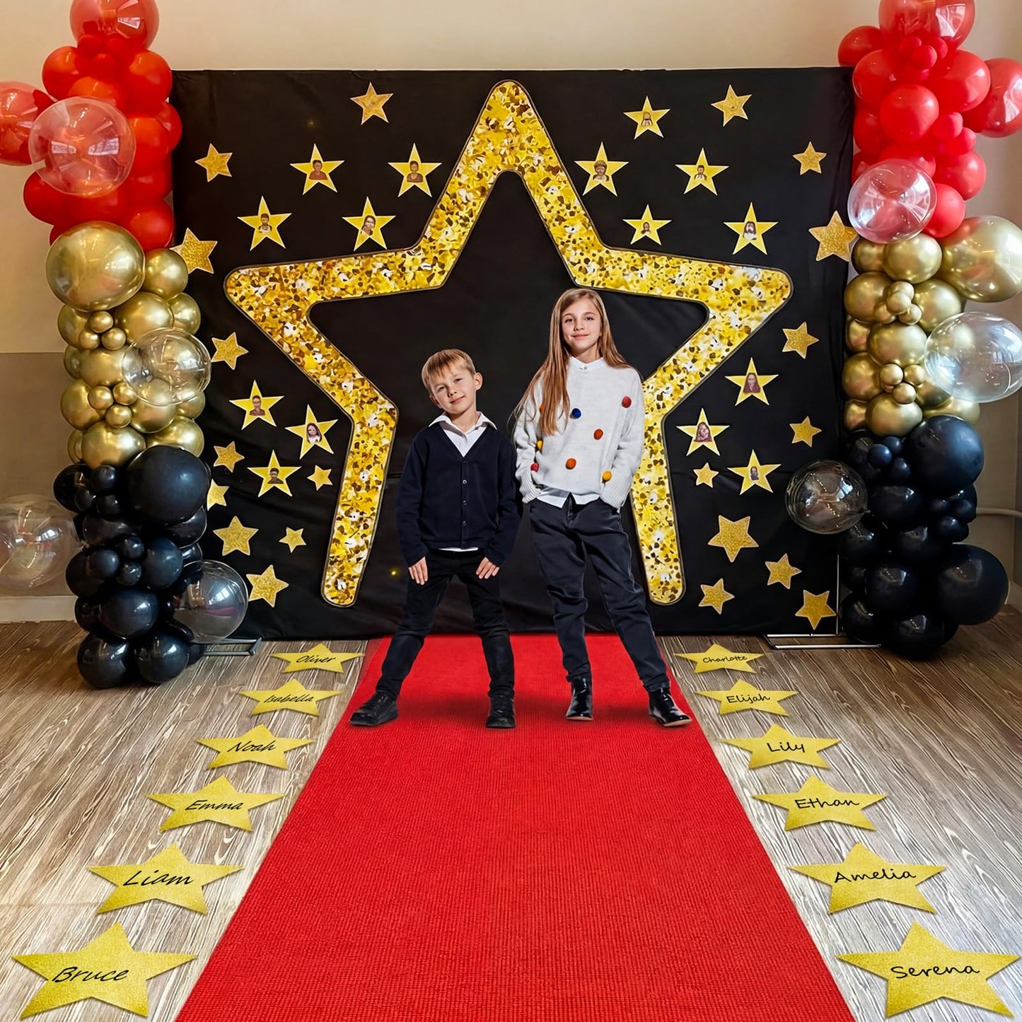 eBoot Red Carpet Runner Backdrop 23ft Graduation Aisle Runner with Large Star Backdrop and 24 Star Paper Cutouts for Graduation Ceremony End of Years Movie Theme Party Entrance Photo Booth Decorations