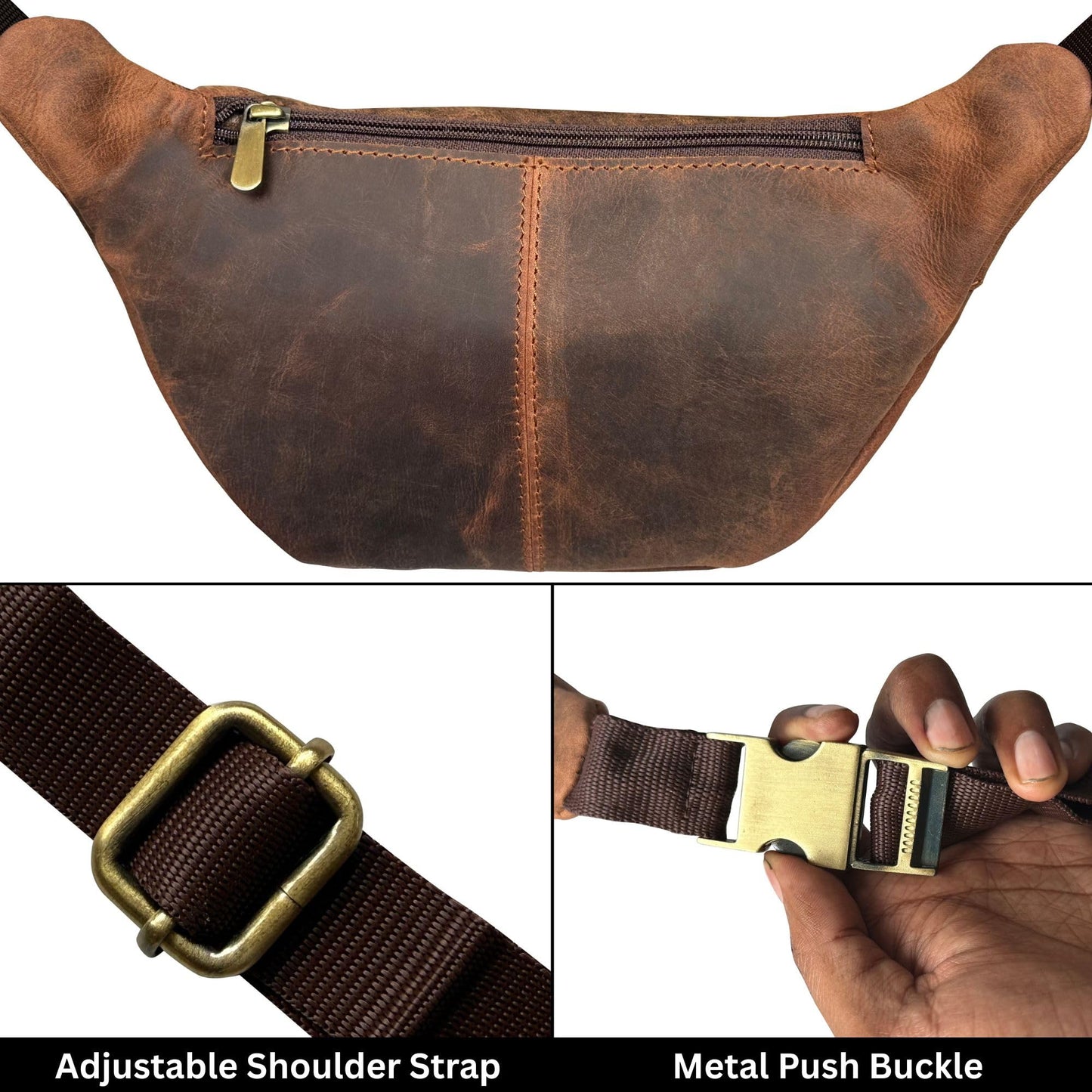 Leather Waist Pack for Men & Women - Full Grain Leather Fanny Bag, Adjustable Sling Purse & Chest Belt Bag - Multifunction Hip Bum Bag, Travel Pouch for Hiking Running & Cycling