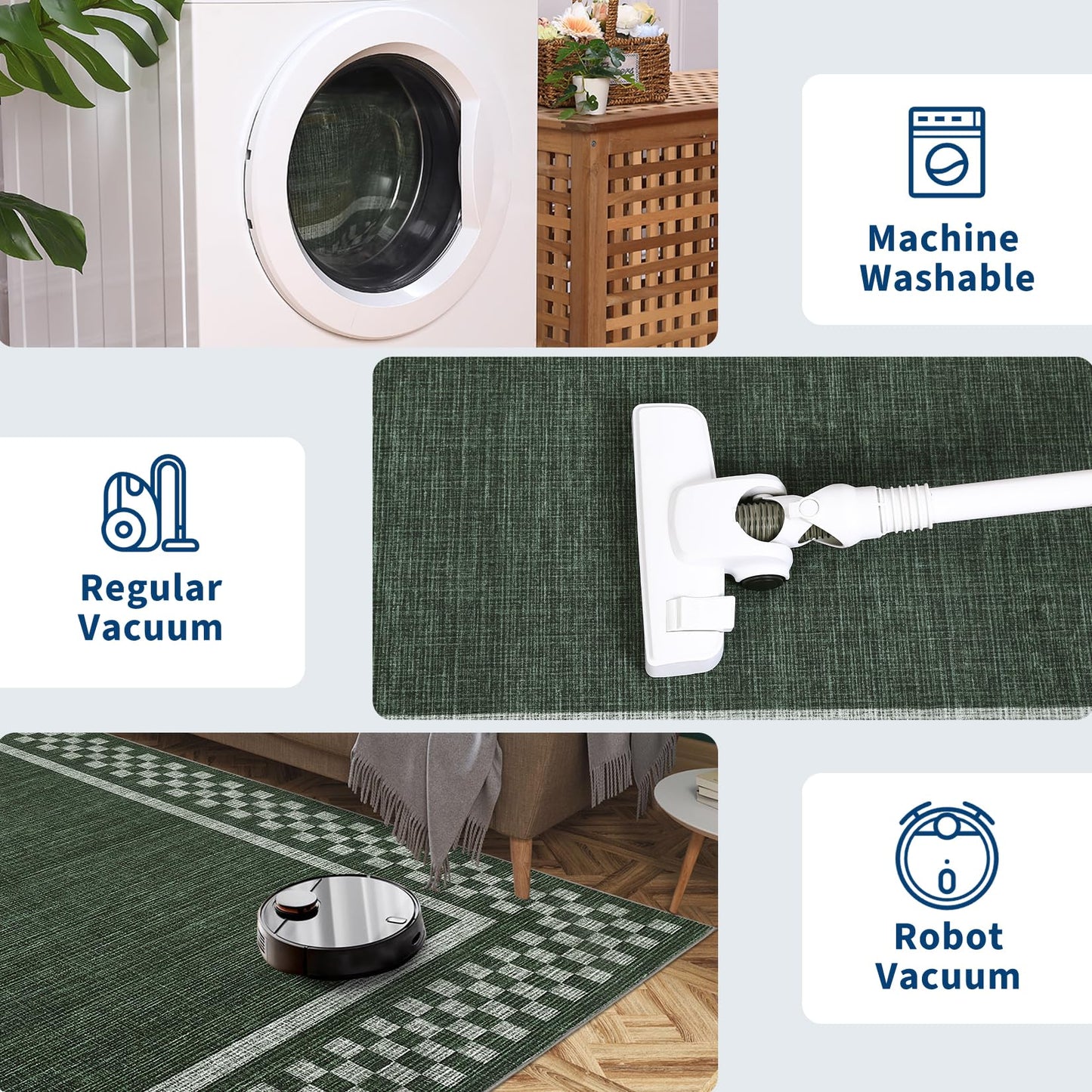 6ft Washable Round Rug for Entryway Modern Checkered Bedroom Circle Rug Non Slip Soft Dining Room Round Throw Carpet Large Stain Resistant Border Round Rugs for Living Room Kitchen Bathroom, Green