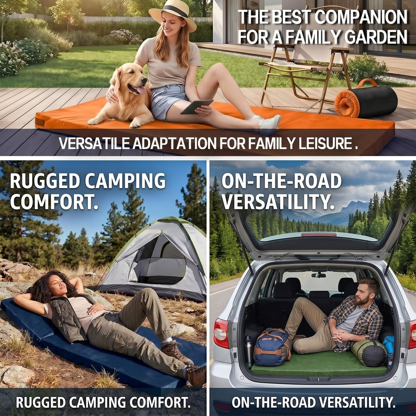 ORSEQFFG Camping Mattress Pad, 3 Inch Memory Foam Camping Mattress with Non-Slip Bottom & Washable Cover, Portable Roll Up Floor Camping Mat, Camping Sleeping Pad for Adults, Car Bed with Travel Bag
