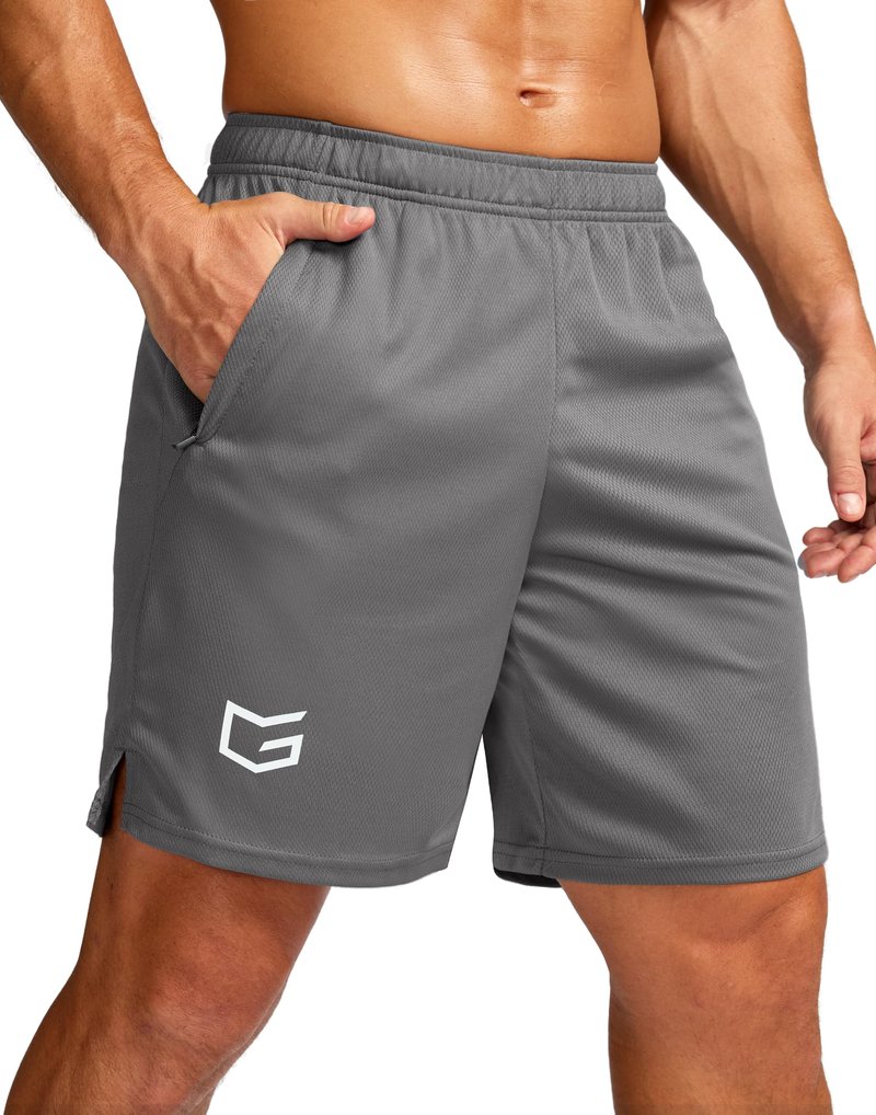 G Gradual Men's 7" Workout Running Shorts Quick Dry Lightweight Gym Shorts with Zip Pockets (Gray Large)
