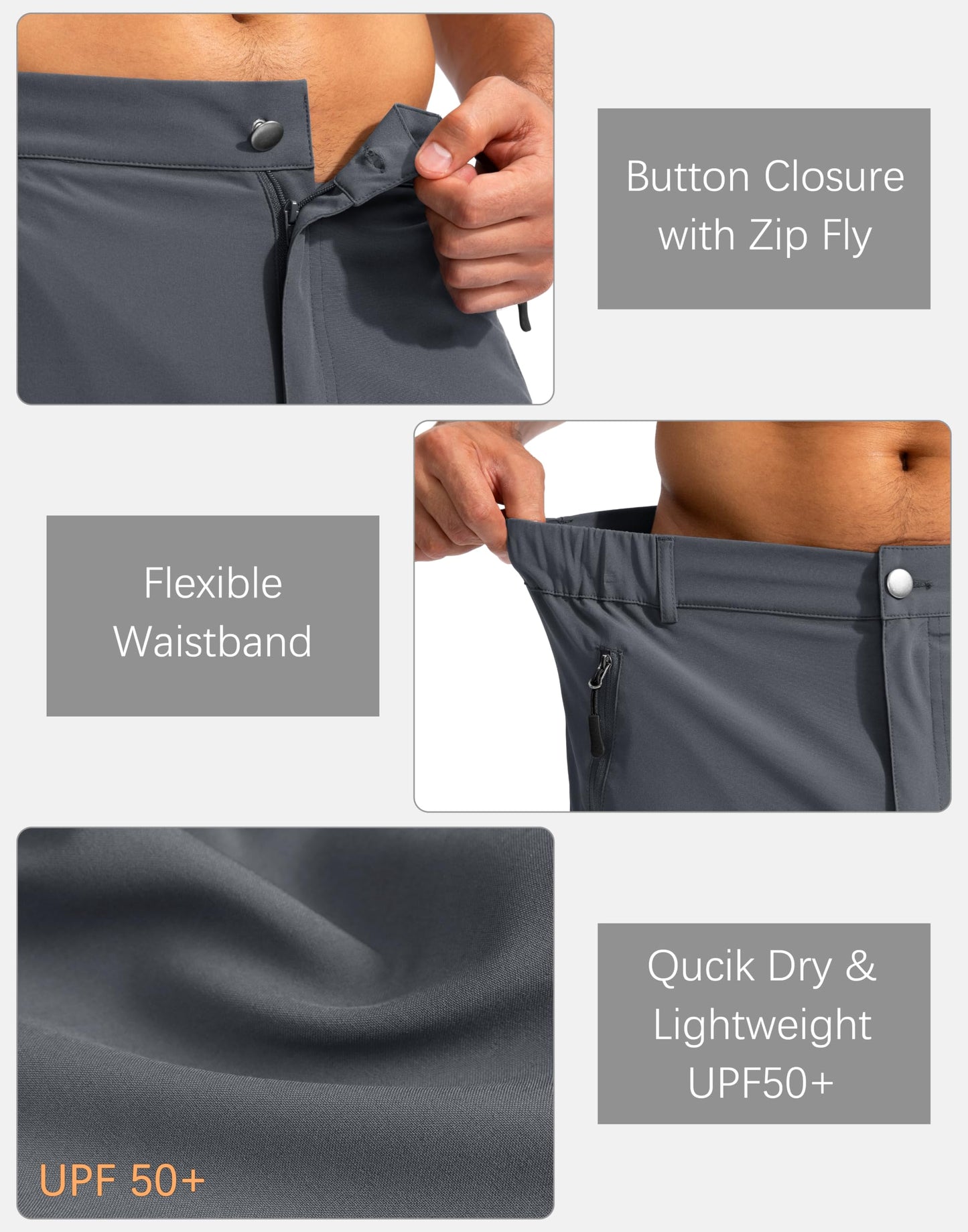 Pudolla Men's Hiking Cargo Shorts 9" Lightweight Outdoor Work Shorts for Men Travel Golf Camping Casual with 5 Zipper Pockets(Deep Grey Small)