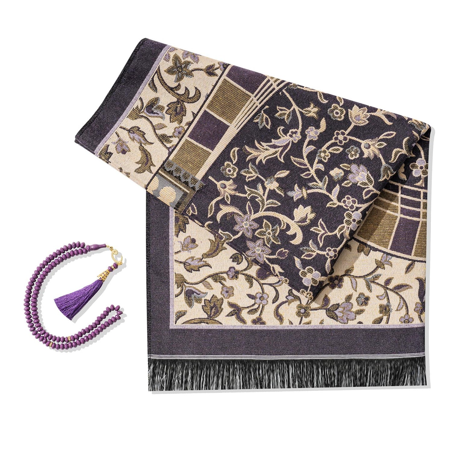 SUMELA Muslim Prayer Rug with Islam Prayer Beads - Travel Prayer Mat, Islamic Gifts for Women, Portable Prayer Matt Islam, Islamic Prayer Rug Islam Men Women, Praying Mat for Muslim Gifts, Purple