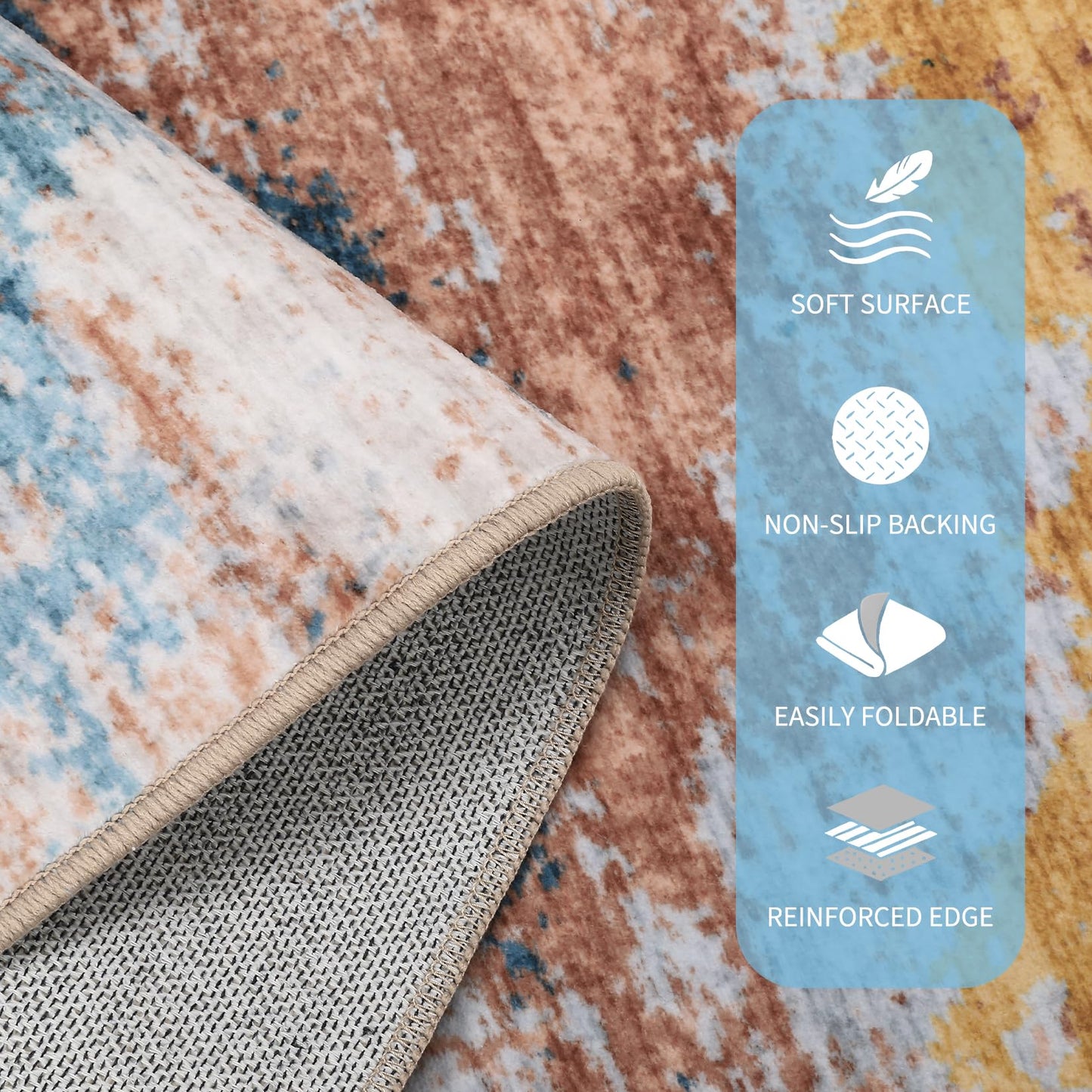 GarveeHome Washable Area Rugs 2x6 Non-Slip Abstract Runner Rugs, Ultra-Soft Low Pile Floor Cover, Stain Resistant Contemporary Indoor Floor Carpet for Hallway, Bedroom, Laundry, Yellow
