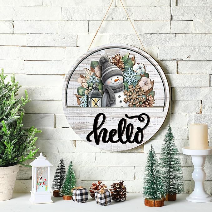 Yousoontic 17 Pcs 12 Inch Magnetic Welcome Door Sign Interchangeable Front Door Decor Rustic Fall Seasonal Hanging Sign Halloween Christmas Decor for Home Warming Gift(Lovely Color,Hello)