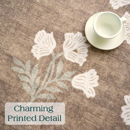 Othilic Tan Entryway Round Rug 4ft - Washable Boho Floral Neutral Farmhouse Scalloped Round Area Rug for Bedroom Non Slip Stain Resistant Circle Rugs for Living Room Kitchen Entryway Bathroom Nursery