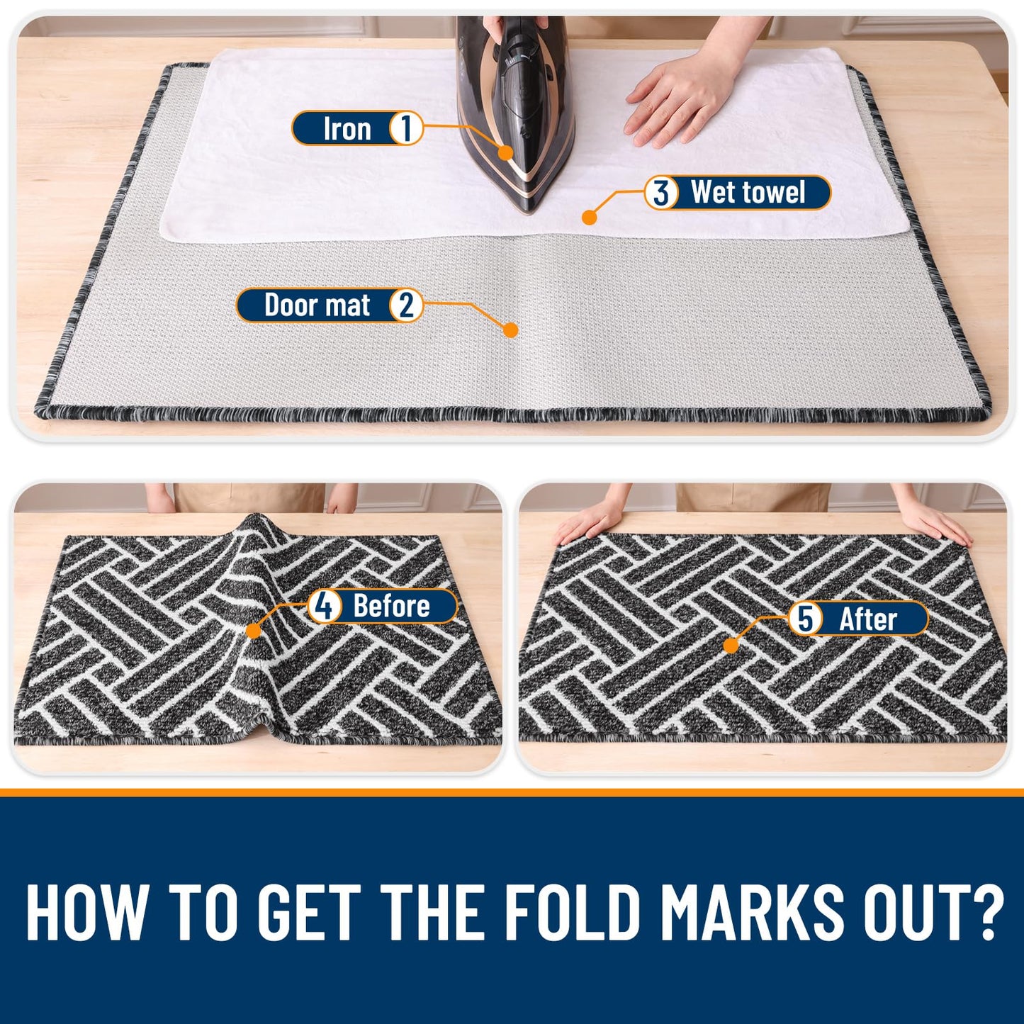 OLANLY Indoor Door Mat, 36x24 Inch, Dirt Resistant and Absorbent, Non-Slip Rubber Backing Floor Mats, Easy Clean Low-Profile Doormat for Entryway, Front Door, and Inside Entrance, Black
