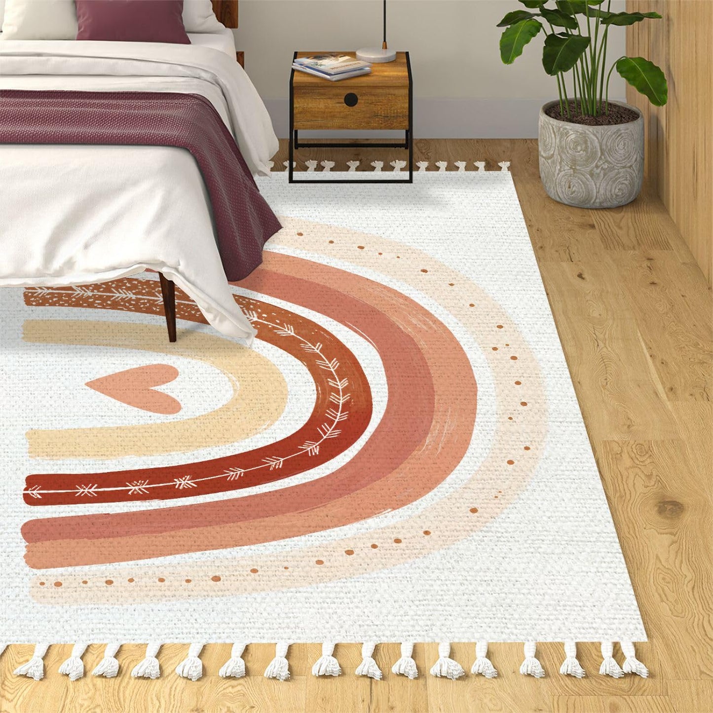 JBNJANKDAV Boho Rug Scandinavian Nursery Rainbow Print for Playroom with Neutral Area Carpet Patio Hallway Runner Mat Pad Minimalist Home Decor Living Room Bedroom Indoor Outdoor, Multi3, 90x150cm