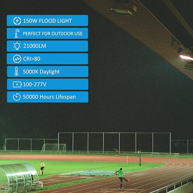 150W LED Outdoor LED Flood Light, 21000LM 1500W Equivalent, AC100-277V 5000K Daylight IP65 Waterproof Outdoor Sercurity Light for Landscape/Parking Lot
