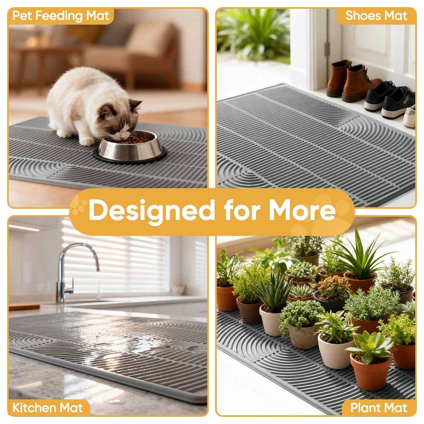 TRZZ XXL Extra Large Cat Litter Mat, Silicone Litter Box Mat for Floor, Waterproof & Non-Slip, Easy to Clean, Cat Litter Trapping Mat & Kitty Litter Catcher for Scatter Control (Gray)