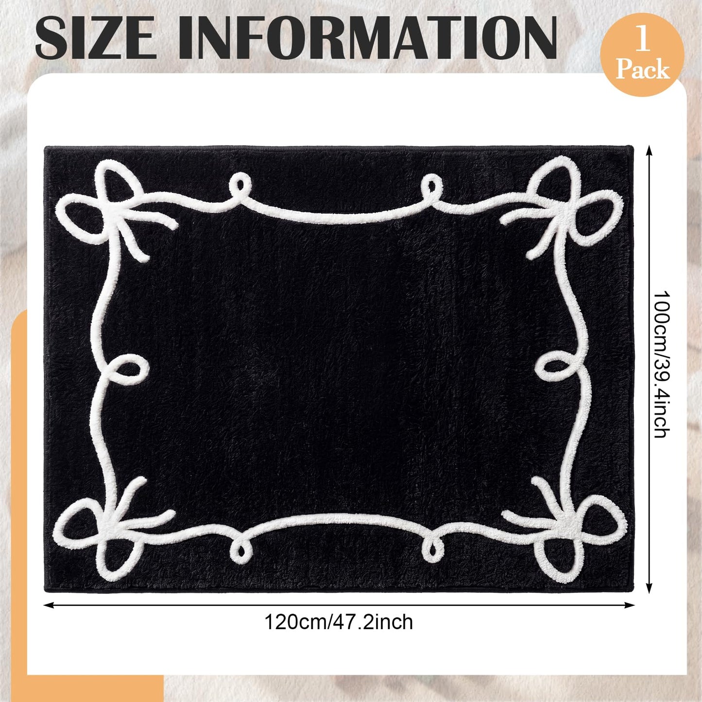 Dunzy Black Bow Classroom Rug 3.3 x 4 Ft Back to School Classroom Decor Soft Washable Bow Rug with Non Slip Backing for Teaching Playroom Reading Corner Library Supply