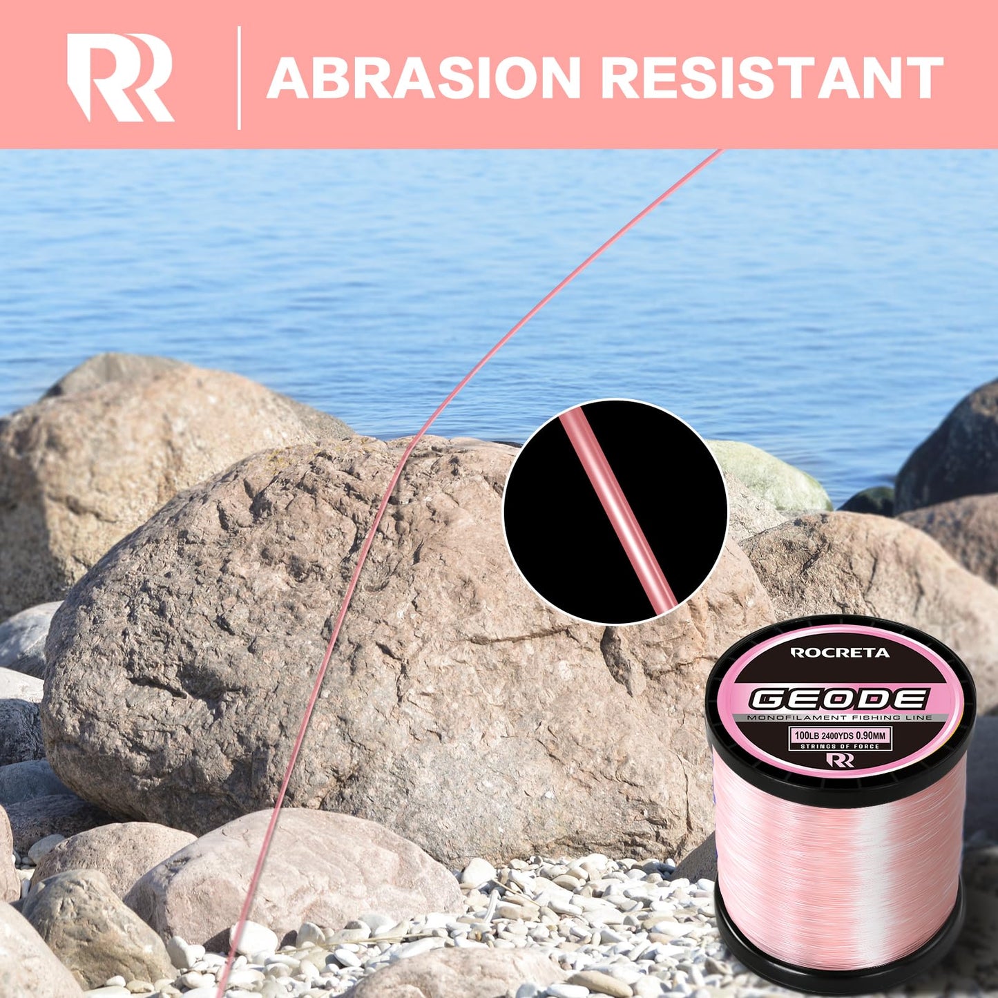 ROCRETA Geode Monofilament Fishing Line - Premium Resistant Nylon Mono Fishing Line 3-100lb - Superior Freshwater & Saltwater Mono Leader Materials 500/1200/2400yds
