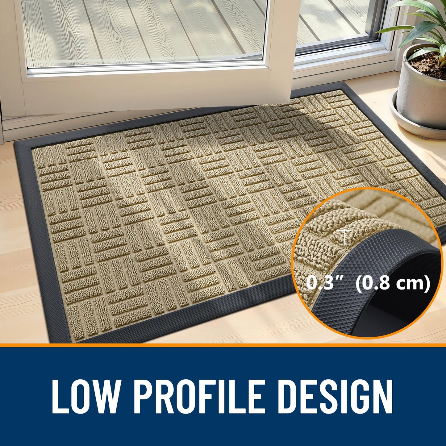 OLANLY Front Door Mat Outside Entrance 47x17, Absorbent, Heavy Duty Sturdy Natural Rubber Doormat Indoor Outdoor, Stain and Fade Resistant, Non-Slip Backing Low Profile Floor Mat for Entryway, Beige