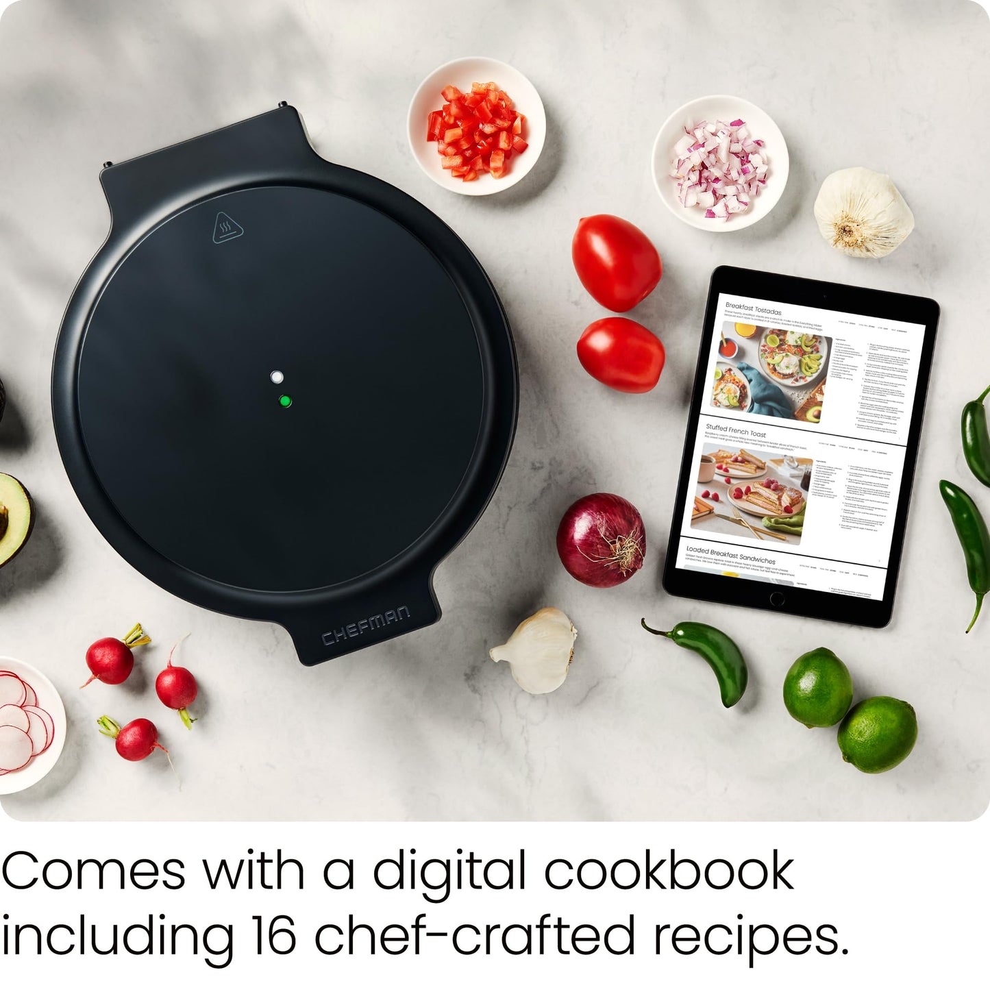 Chefman Everything Maker & Pizza Oven – 1440W Countertop Electric Pizza Maker with 12” Nonstick Cooking Plates, Plus Makes Quesadillas, Omelettes and More, with Indicator Lights and Vertical Storage