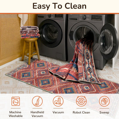 Area Rug 5x7 Rug Machine Washable Non-Slip Low Pile Print Pattern Western Rug for Living Room Bedroom Entryway Tribal Series -Red/Orange