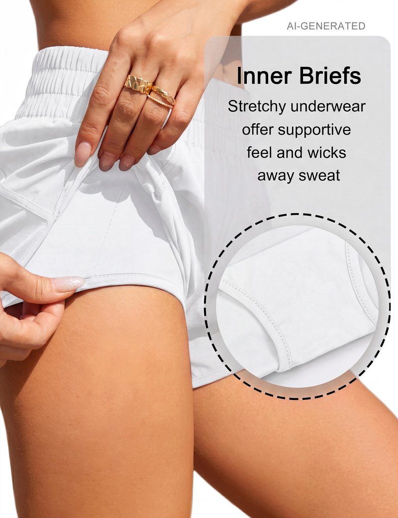 BMJL Women's Running Shorts Elastic High Waisted with Pockets, 2.5" Sporty Workout Quick Dry Athletic Shorts(S,White)