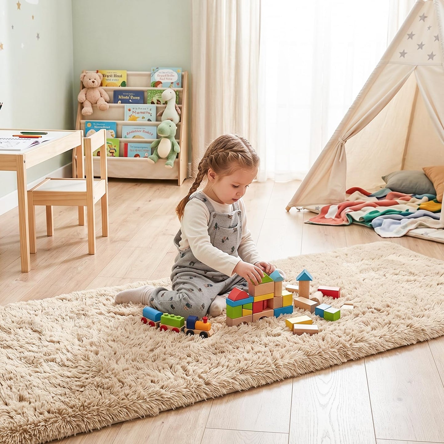 Runner Rugs for Bedroom Living Room, 2x6 Ultra Soft Plush Fluffy Bedside Rug, Long Shaggy Furry Bedroom Throw Rugs Floor Rug with High-Density Non-Slip Bottom for Dorm, Hallway, Ivory White, 2Pcs