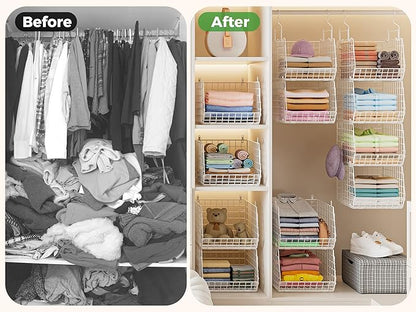 4" Extra Deeper Foldable Hanging Closet Organizer, Small Wire Cabinet Shelves
