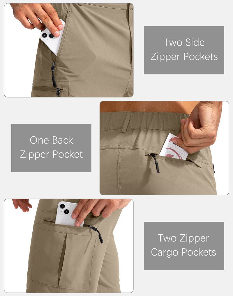 Pudolla Men's Hiking Cargo Shorts 9" Lightweight Outdoor Work Shorts for Men Travel Golf Camping Casual with 5 Zipper Pockets(Dusty Khaki Small)