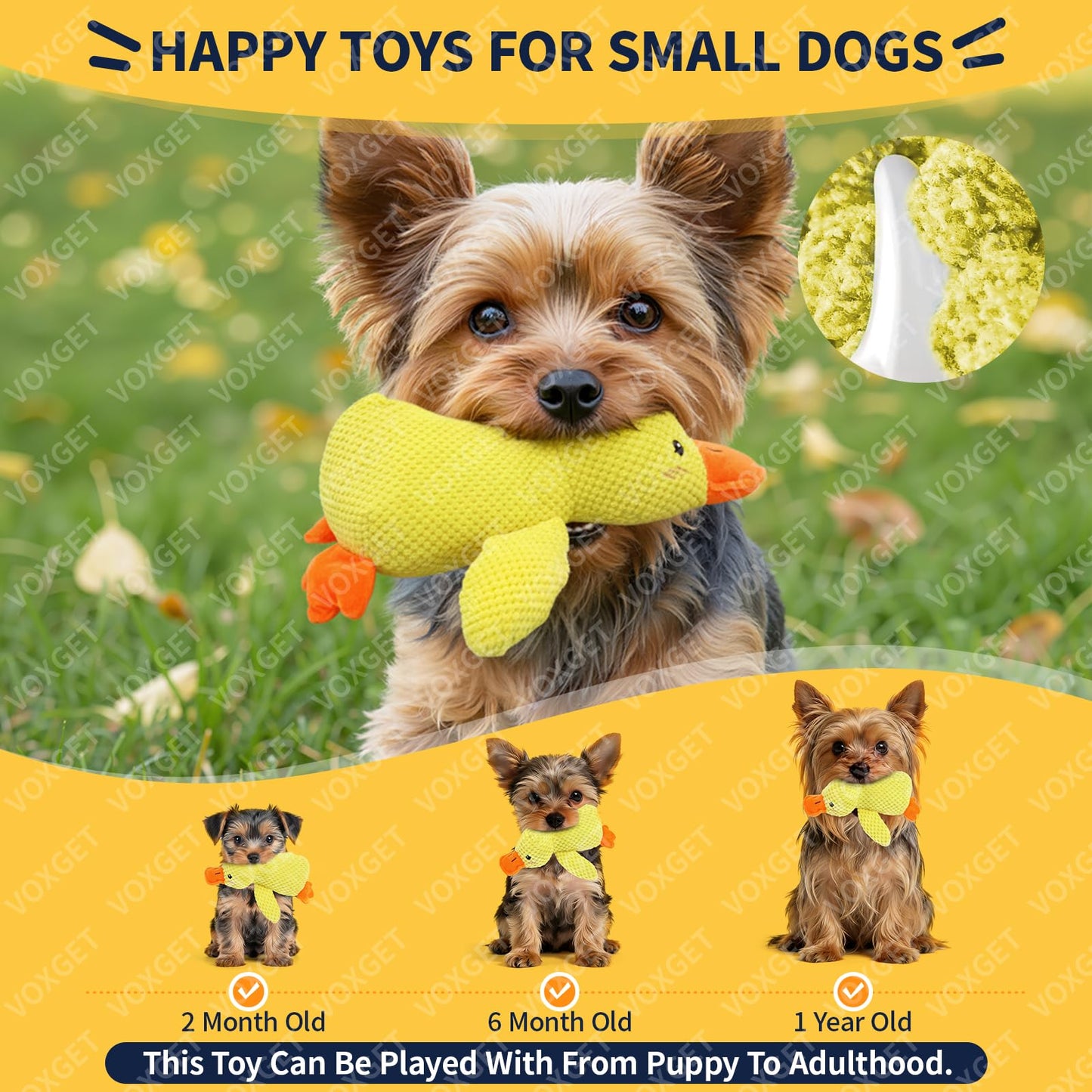VOXGET Calming Duck Toy for Dogs, 2026 New Interactive Crinkle Toy with Quack Sound for Dogs Teeth, Soft Stuffed Plush Mellow Calming Duck Pillow for Puppy Keep Busy -Yellow, 9"x6"(S)