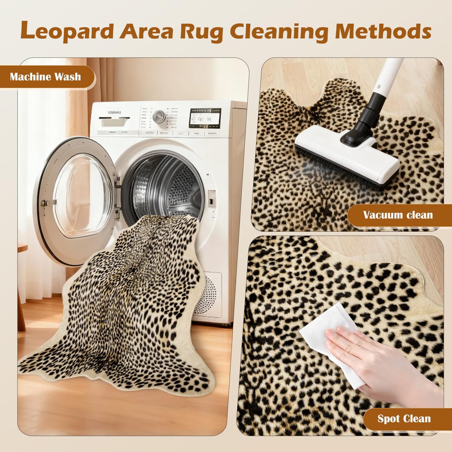 YulyreZome Leopard Print Rug, Faux Fur Cheetah Rug for Living Room Bedroom, 3.3'x3.1' Soft Animal Print Area Rug, Irregular Shaped Leopard Hide Floor Mat for Home Decor