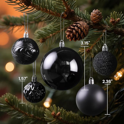 Annecy Christmas Tree Ornaments - 36 PCS Shatterproof Christmas Ball Ornaments Set for Holiday, Wreath & Party Decorations (Multi-Size, Black)