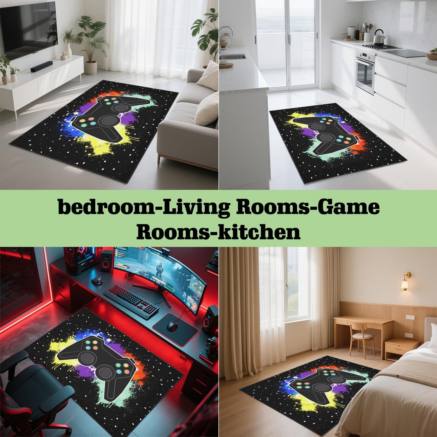 Vesocro Gamer Rug for Room,5x7 ft Non-Slip Cool Gaming Carpet for Bedroom Livingroom and Game Room Rugs Decor