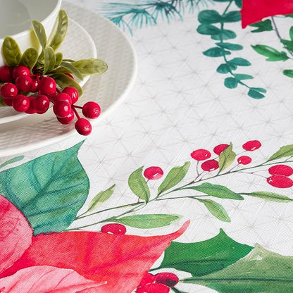 Maison d' Hermine Table Cloth Rectangle Table 100% Cotton 70 x 108 Inches Fall Tablecloth Reusable Everyday Use for Thanksgiving Christmas Decorations Dining Farmhouse Party (Poinsettia Christmas)