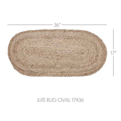 VHC Brands Jute Rug 17x36 w/Pad, Area Rug, Accent Rug, Floor Decor, Braided, Natural Collection, Oval, Natural
