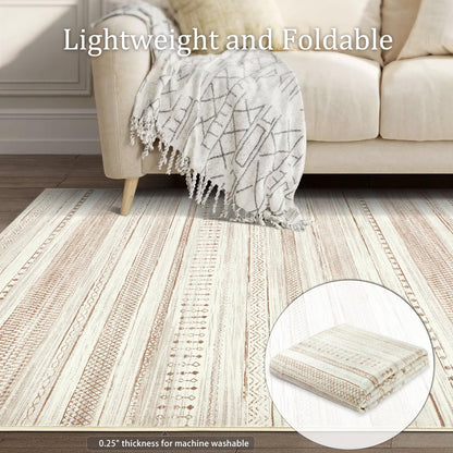 Boraya Area Rugs for Living Room: 5x7 Washable Boho Rug for Bedroom Large Neutral Bohemian Moroccan Farmhouse Geometric Dining Room Rugs Ultra Soft Floor Carpet Indoor for Home Office - Brown