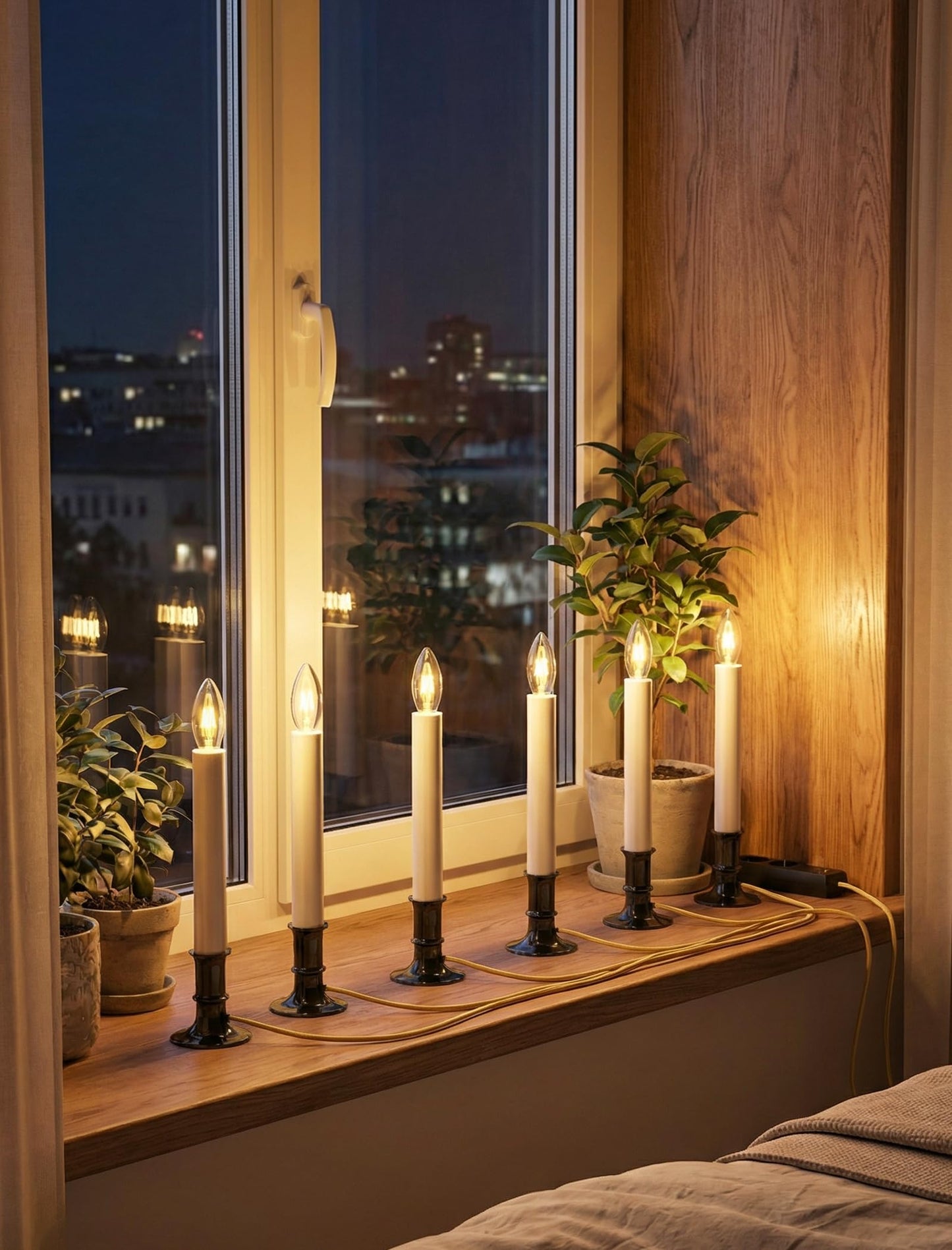 Romasaty Electric Window Candle Lamp, Christmas Window Candles Lights with Nickel Plated Base and C26 Light Bulb, Plug in Candles Lamps for Christmas Home Table Decor- 4 Pack