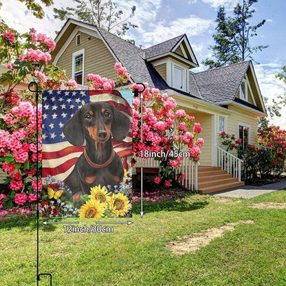 Dachshund American Flag Patriotic Dog Garden Flag Welcome Party Outdoor Outside Decorations Picks Home House Garden Yard Decor 12x18 Inch