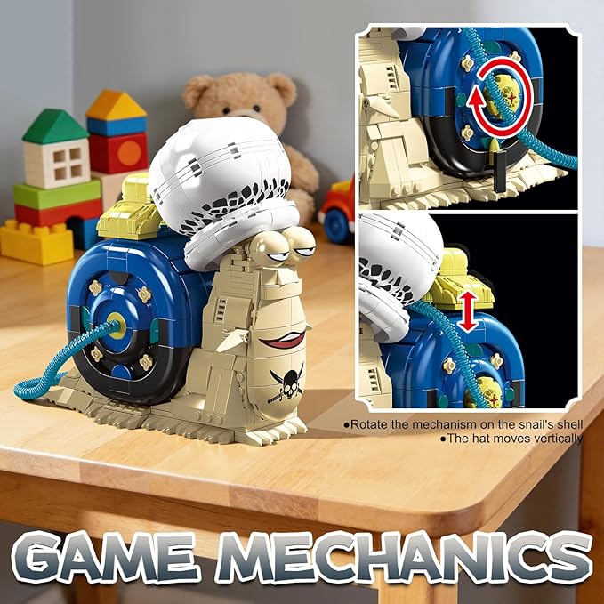 Anime Snail Phone Bug Building Kit 701 PCS Pirate Transponder Snail Model with Spotted Hat &amp Blue Shell Creative Cartoon Animal Figure Construction Toy Manga Desk Decor Gift for Adults Teens