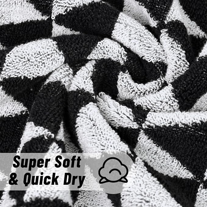 Black and White Hand Towels, 4 Pack Cotton Soft Face Towel 13x29 Inches